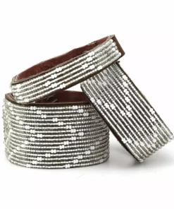Swahili Coast Design Chevron Silver Beaded Leather Cuff Jewelry