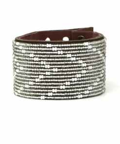 Swahili Coast Design Chevron Silver Beaded Leather Cuff Jewelry