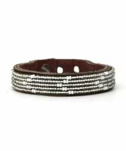 Swahili Coast Design Chevron Silver Beaded Leather Cuff Jewelry