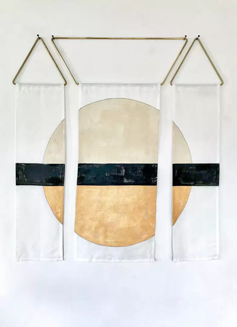 Conejo & Co Mitad Wall Hanging - Oyster, Black, Gold Home Goods 1 Conejo & Co Mitad Wall Hanging - Oyster, Black, Gold Home Goods