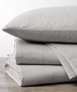 Coyuchi Home Goods Cloud Brushed Flannel Sheet Set - Pale Gray Heather