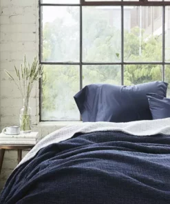 Coyuchi Home Goods Cozy Cotton Blanket - Moonlight Blue