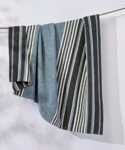 Coyuchi Mariposa Supersoft Cotton Blanket - Aqua Multi Stripe Best Sellers