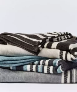 Coyuchi Home Goods Mariposa Supersoft Cotton Blanket - Bone Multi Stripe