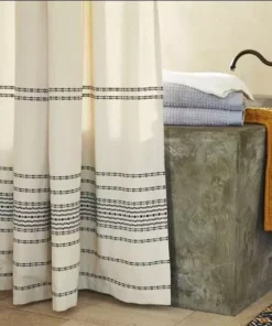 Coyuchi Rippled Stripe Shower Curtain - Ivory With Black Home Goods
