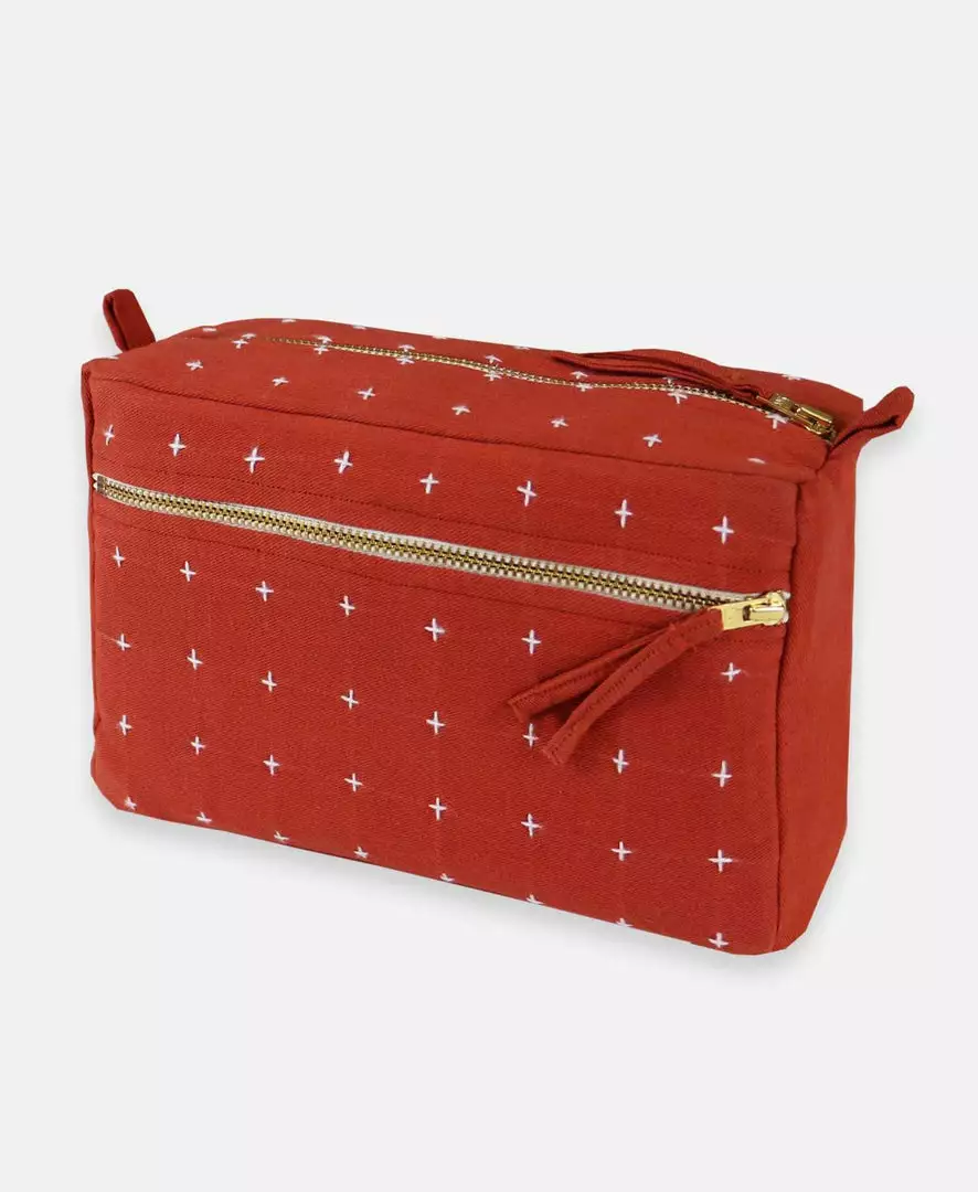 Anchal Accessories Cross Stitch Toiletry Bag - Rust 1 Anchal Accessories Cross Stitch Toiletry Bag - Rust