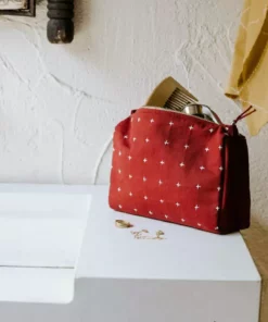 Anchal Accessories Cross Stitch Toiletry Bag - Rust