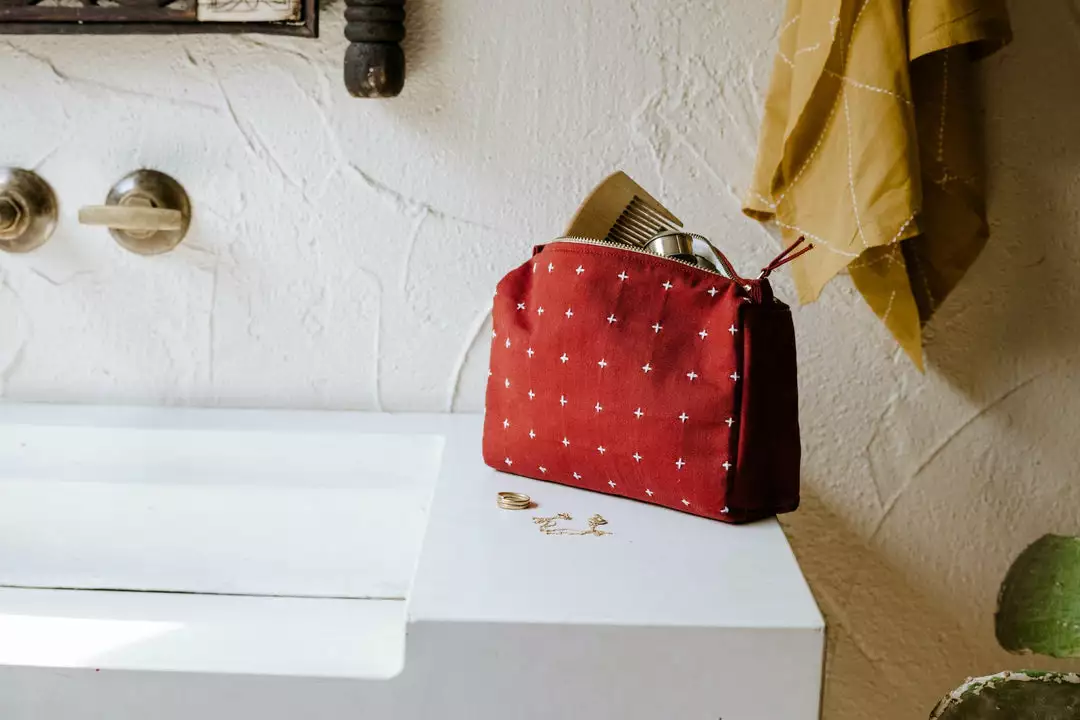 Anchal Accessories Cross Stitch Toiletry Bag - Rust 2 Anchal Accessories Cross Stitch Toiletry Bag - Rust