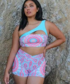 Wolven Activewear + Athleisure Crossover Recycled High-Waisted Short - Amalfi