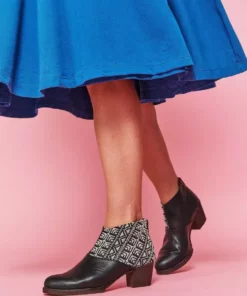 Darzah Tatreez Ankle Boot - Black + Ecru