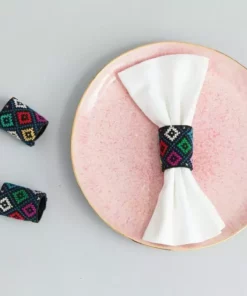 Darzah Colorful Tatreez Napkin Ring Set Kitchen + Dining