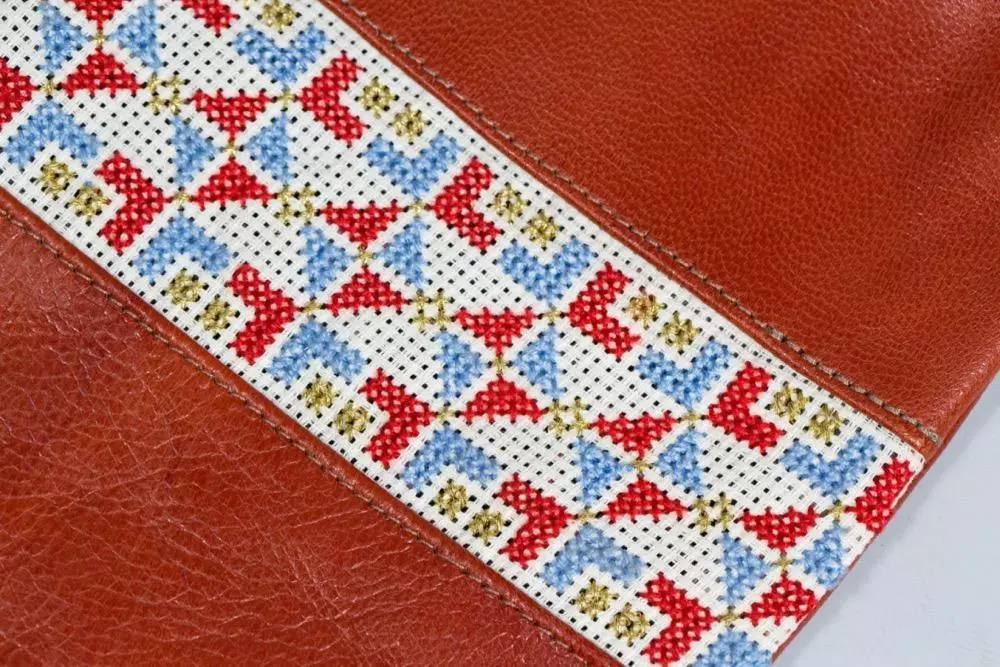 Darzah Clay Tatreez Crossbody Bag — Blue + Rust Fair Trade 3 Darzah Clay Tatreez Crossbody Bag — Blue + Rust Fair Trade