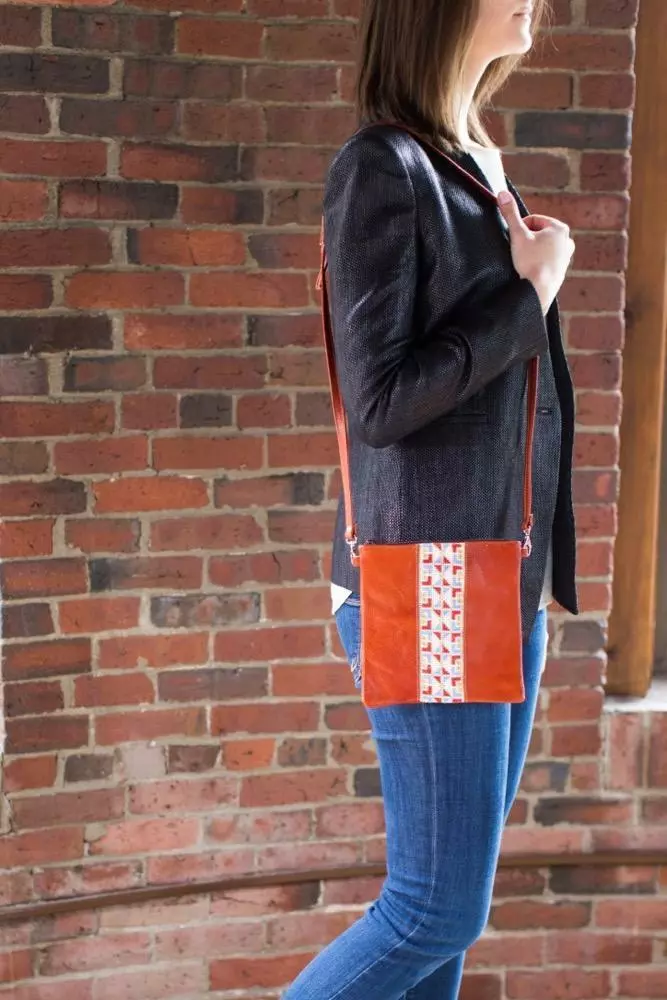 Darzah Clay Tatreez Crossbody Bag — Blue + Rust Fair Trade 4 Darzah Clay Tatreez Crossbody Bag — Blue + Rust Fair Trade