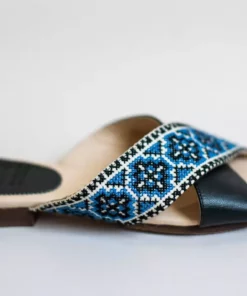 Darzah Tatreez Cross Sandal - Blue