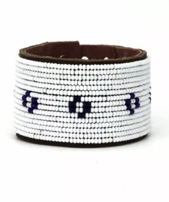 Swahili Coast Design Diamond Dark Blue Beaded Leather Cuff Jewelry