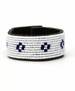 Swahili Coast Design Diamond Dark Blue Beaded Leather Cuff Jewelry