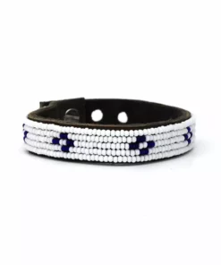 Swahili Coast Design Diamond Dark Blue Beaded Leather Cuff Jewelry