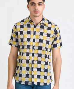 Dushyant Asthana Men's Aby Chessboard Batik Short Sleeve Shirt