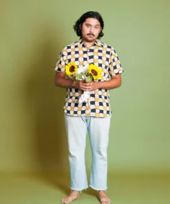 Dushyant Asthana Men's Aby Chessboard Batik Short Sleeve Shirt