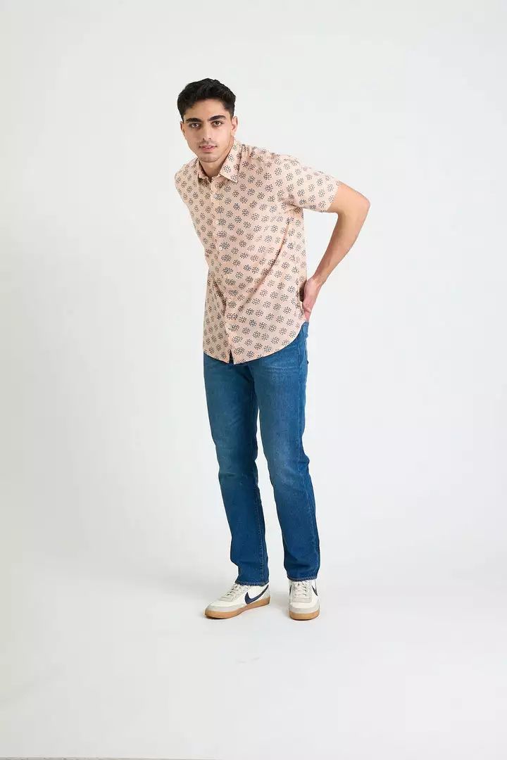 Dushyant Asthana Men's Prat Short Sleeve Shirt - Pink + Blue Motif 4 Dushyant Asthana Men's Prat Short Sleeve Shirt - Pink + Blue Motif