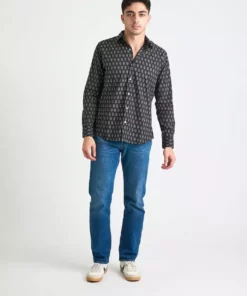 Dushyant Asthana Men's Amir Long Sleeve Shirt - Black + Blue Motif