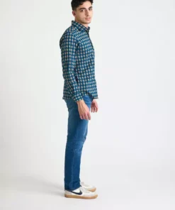 Dushyant Asthana Men's Amir Long Sleeve Shirt - Blue + Red Motif