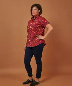 Dushyant Asthana Men's Folk Short Sleeve Shirt - Maroon