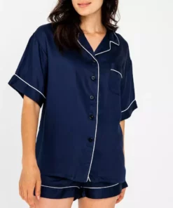Ettitude Bamboo Lyocell Short Sleeve Pajama Shirt - Blue Nights