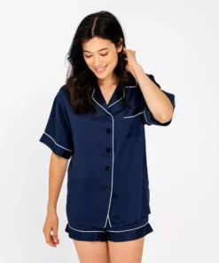 Ettitude Bamboo Lyocell Short Sleeve Pajama Shirt - Blue Nights