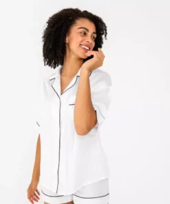 Ettitude Best Sellers Bamboo Lyocell Short Sleeve Pajama Shirt - Feather White