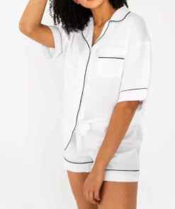 Ettitude Best Sellers Bamboo Lyocell Short Sleeve Pajama Shirt - Feather White