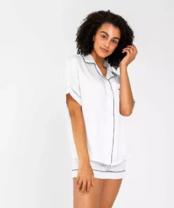 Ettitude Best Sellers Bamboo Lyocell Short Sleeve Pajama Shirt - Feather White