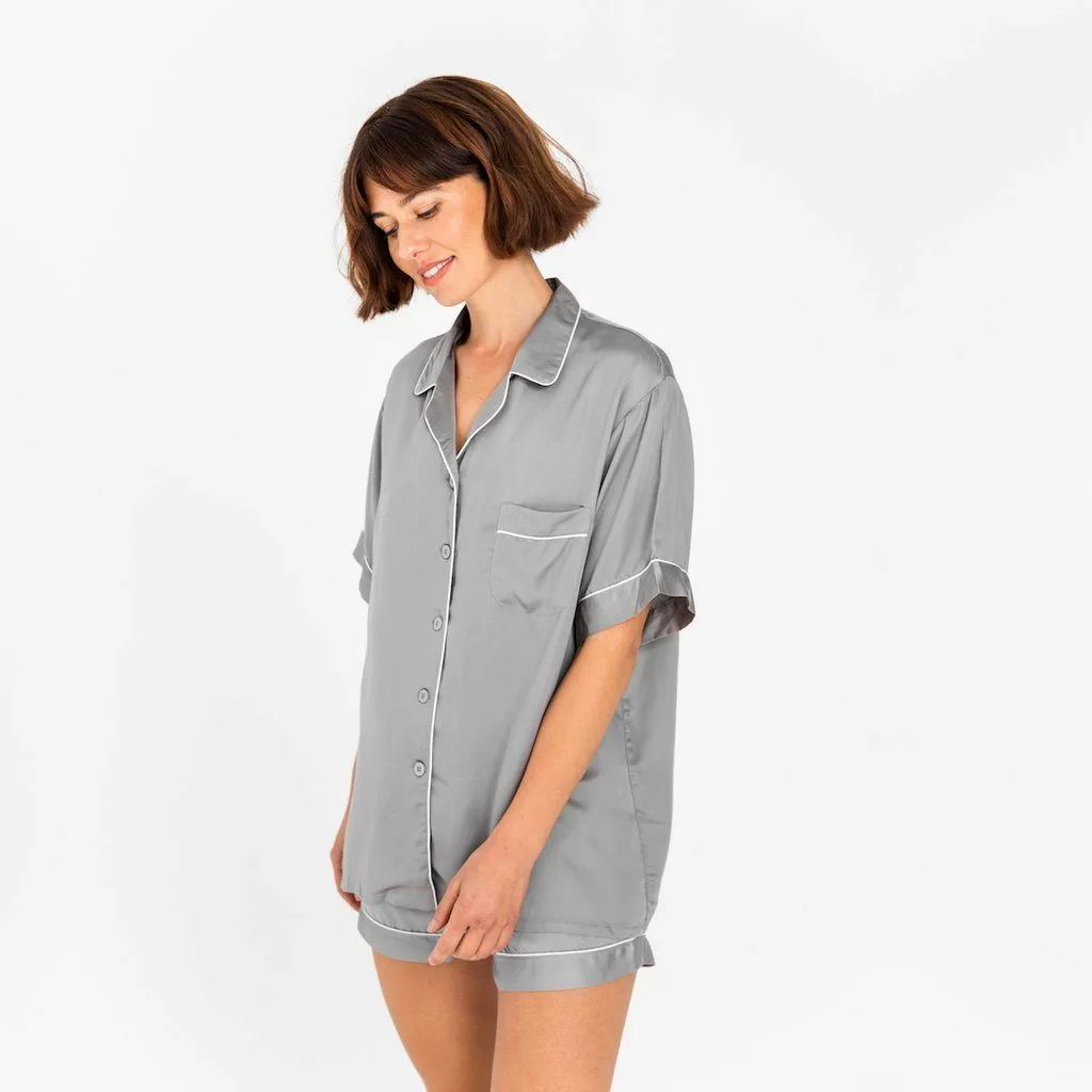 Ettitude Best Sellers Charcoal Bamboo Lyocell Short Sleeve Pajama Shirt - Dove Gray 3 Ettitude Best Sellers Charcoal Bamboo Lyocell Short Sleeve Pajama Shirt - Dove Gray