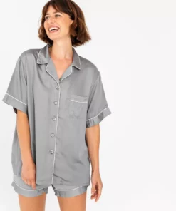 Ettitude Best Sellers Charcoal Bamboo Lyocell Short Sleeve Pajama Shirt - Dove Gray
