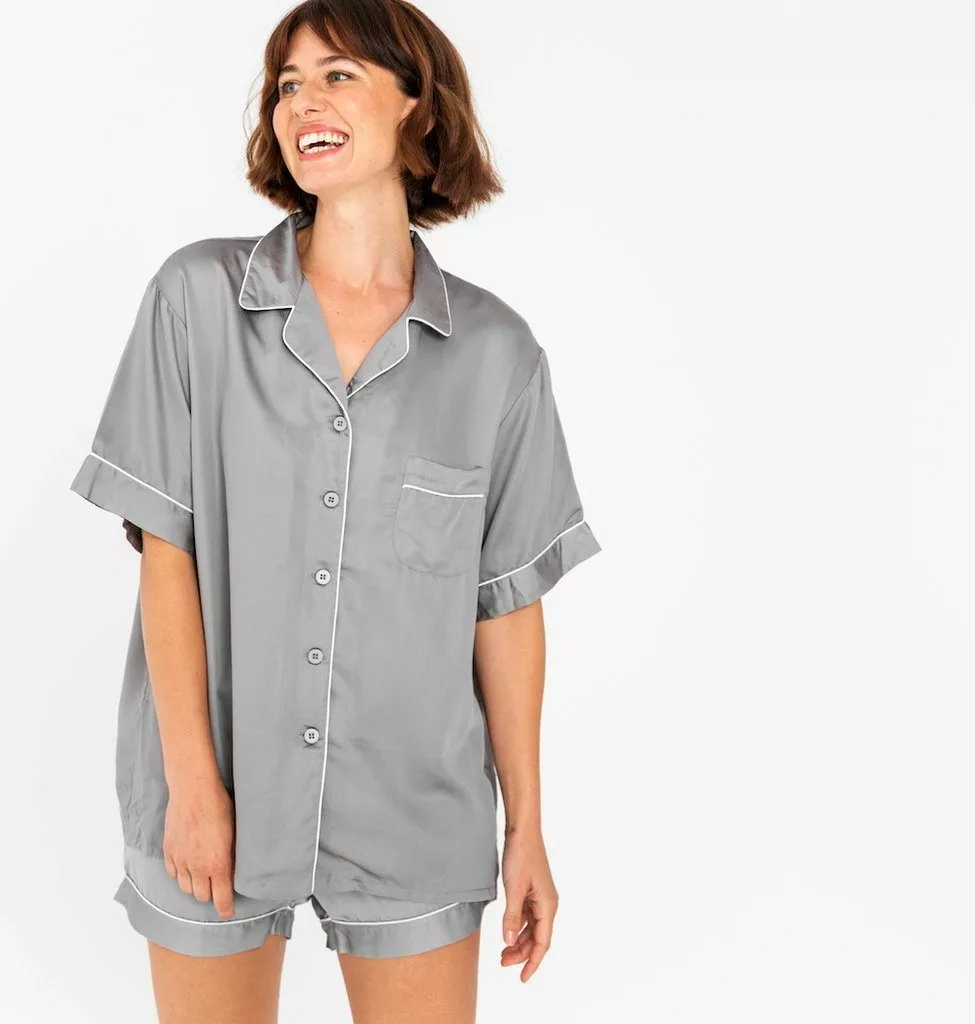Ettitude Best Sellers Charcoal Bamboo Lyocell Short Sleeve Pajama Shirt - Dove Gray 1 Ettitude Best Sellers Charcoal Bamboo Lyocell Short Sleeve Pajama Shirt - Dove Gray