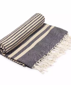 Hilana: Upcycled Cotton Fethiye Upcycled Turkish Towel / Blanket - Navy Blue Recycled + Upcycled