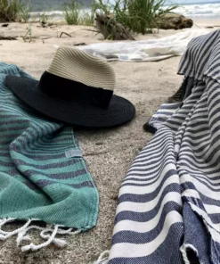 Hilana: Upcycled Cotton Fethiye Upcycled Turkish Towel / Blanket - Navy Blue Recycled + Upcycled