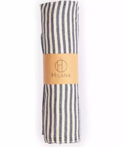 Hilana: Upcycled Cotton Fethiye Upcycled Turkish Towel / Blanket - Navy Blue Recycled + Upcycled