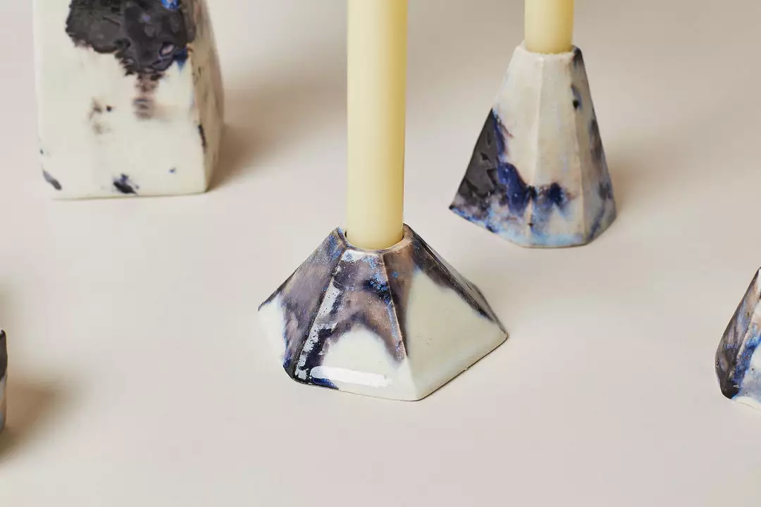 Lauren HB Studio Geo Porcelain Candlestick Holder Set 4 Lauren HB Studio Geo Porcelain Candlestick Holder Set