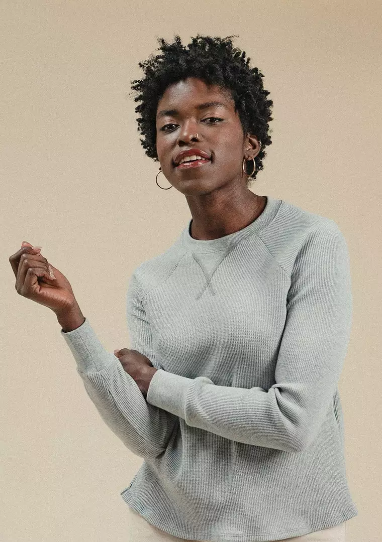 Poplinen Gloria Waffle Thermal Top - Heather Gray 1 Poplinen Gloria Waffle Thermal Top - Heather Gray