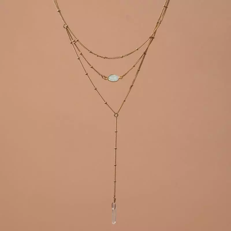 Iron Oxide Gold Layered Opal Lariat Necklace 3 Iron Oxide Gold Layered Opal Lariat Necklace