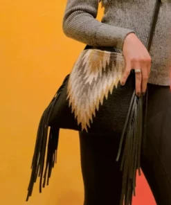 MZ Fair Trade Golden Diamond Wool Fringe Bag Accessories