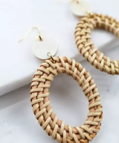 Hathorway BIPOC Owned Bien Buffalo Horn & Rattan Oval Statement Earrings