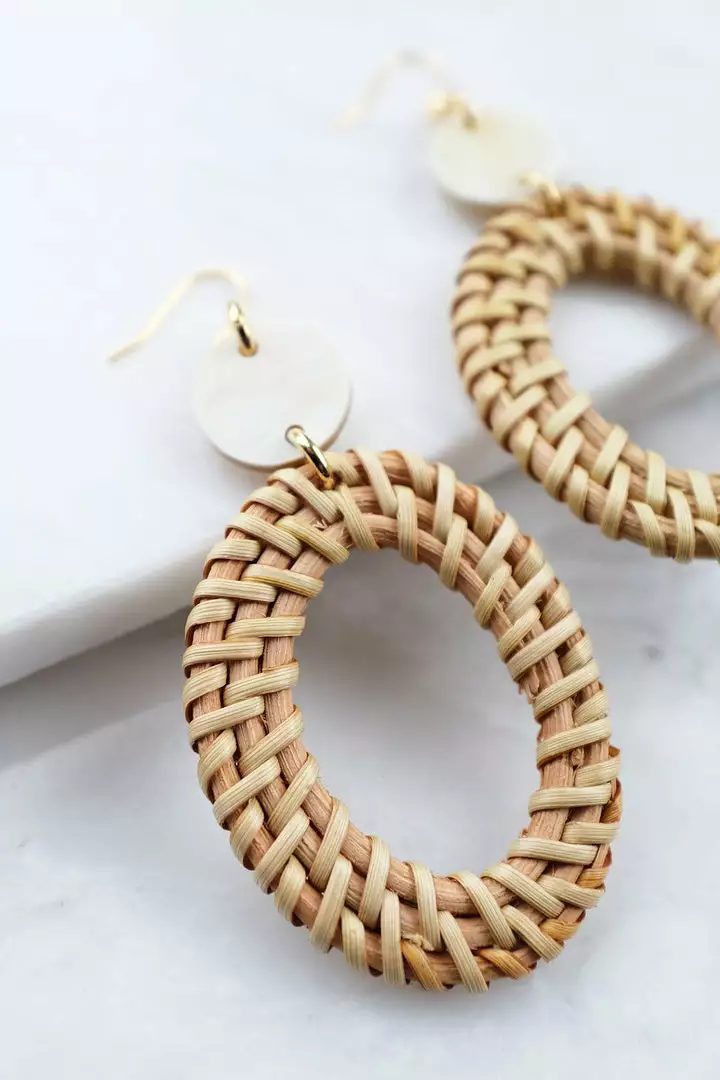 Hathorway BIPOC Owned Bien Buffalo Horn & Rattan Oval Statement Earrings 2 Hathorway BIPOC Owned Bien Buffalo Horn & Rattan Oval Statement Earrings