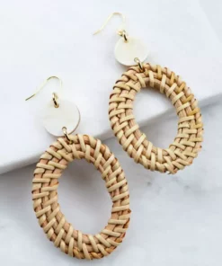 Hathorway BIPOC Owned Bien Buffalo Horn & Rattan Oval Statement Earrings
