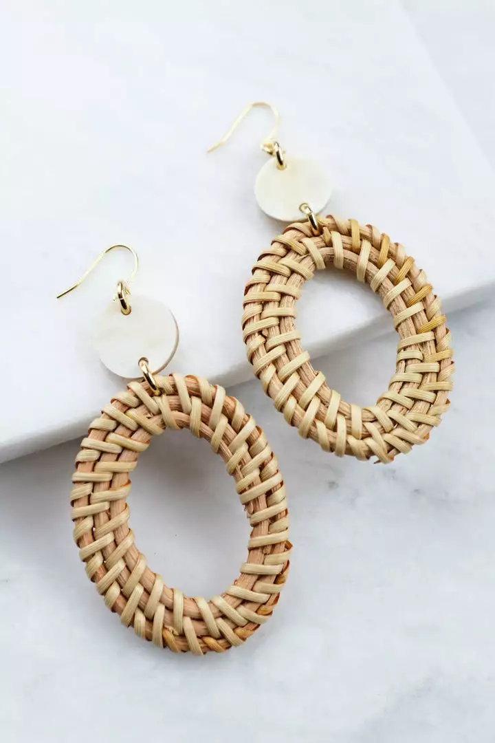 Hathorway BIPOC Owned Bien Buffalo Horn & Rattan Oval Statement Earrings 1 Hathorway BIPOC Owned Bien Buffalo Horn & Rattan Oval Statement Earrings