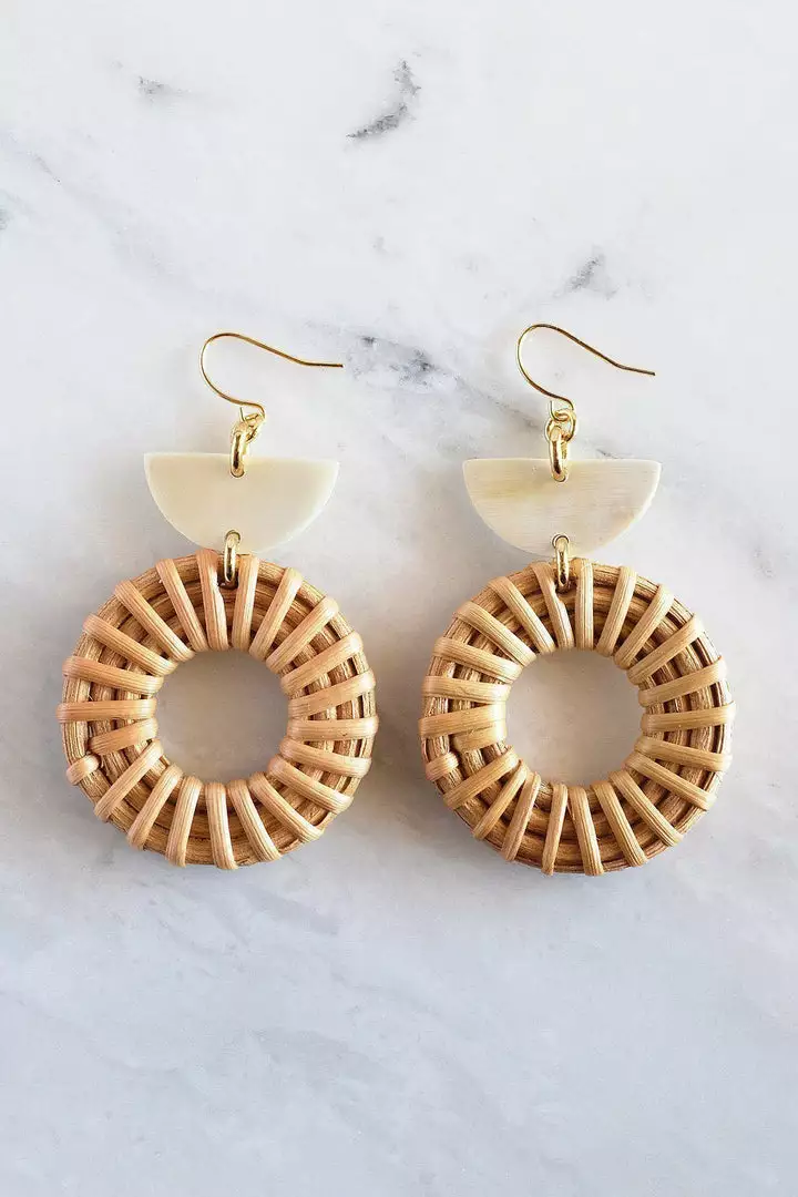Hathorway Ninh Binh Horn & Rattan Crescent & Donut Earrings BIPOC Owned 4 Hathorway Ninh Binh Horn & Rattan Crescent & Donut Earrings BIPOC Owned