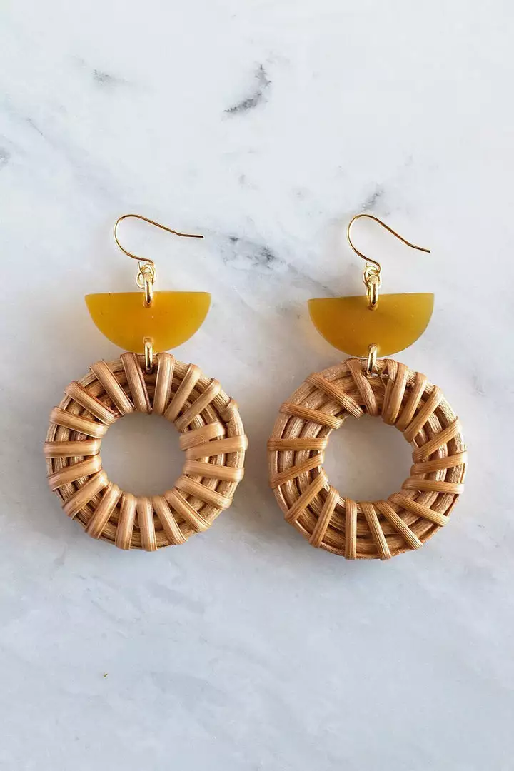 Hathorway Ninh Binh Horn & Rattan Crescent & Donut Earrings BIPOC Owned 1 Hathorway Ninh Binh Horn & Rattan Crescent & Donut Earrings BIPOC Owned