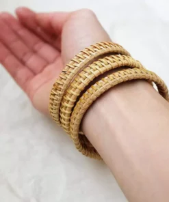 Hathorway Thien Natural Handwoven Rattan Bangle Bracelet