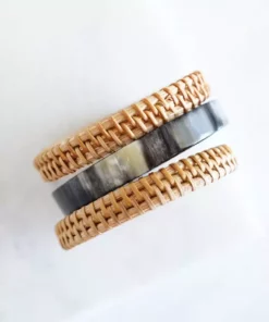 Hathorway Thuy Binh Buffalo Horn & Handwoven Rattan Bangle Bracelets